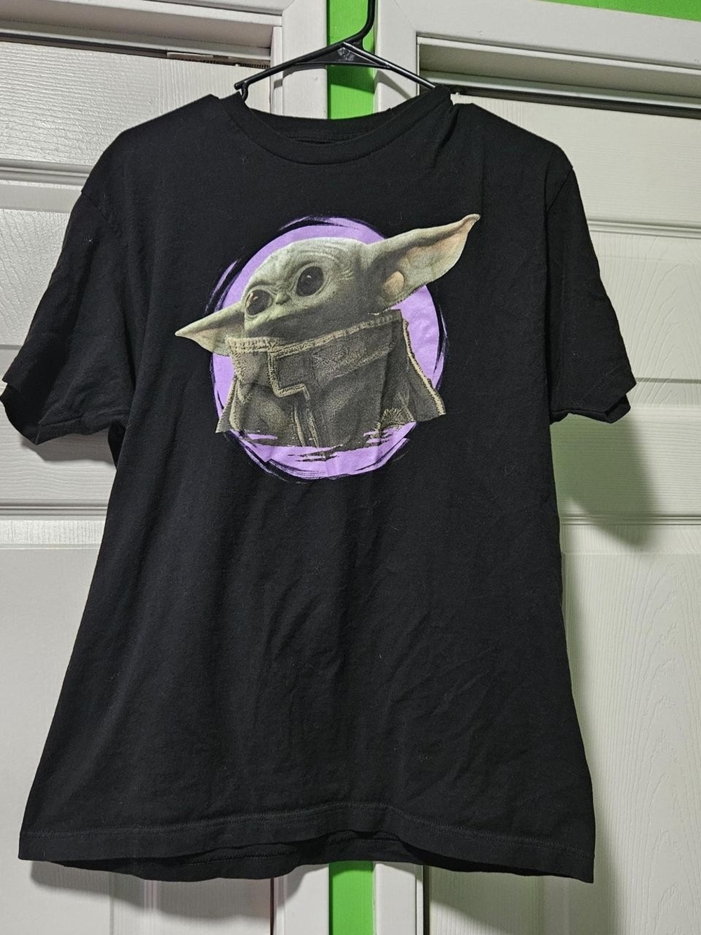 Star Wars Black Tee with Grogu Portrait and Purple Halo